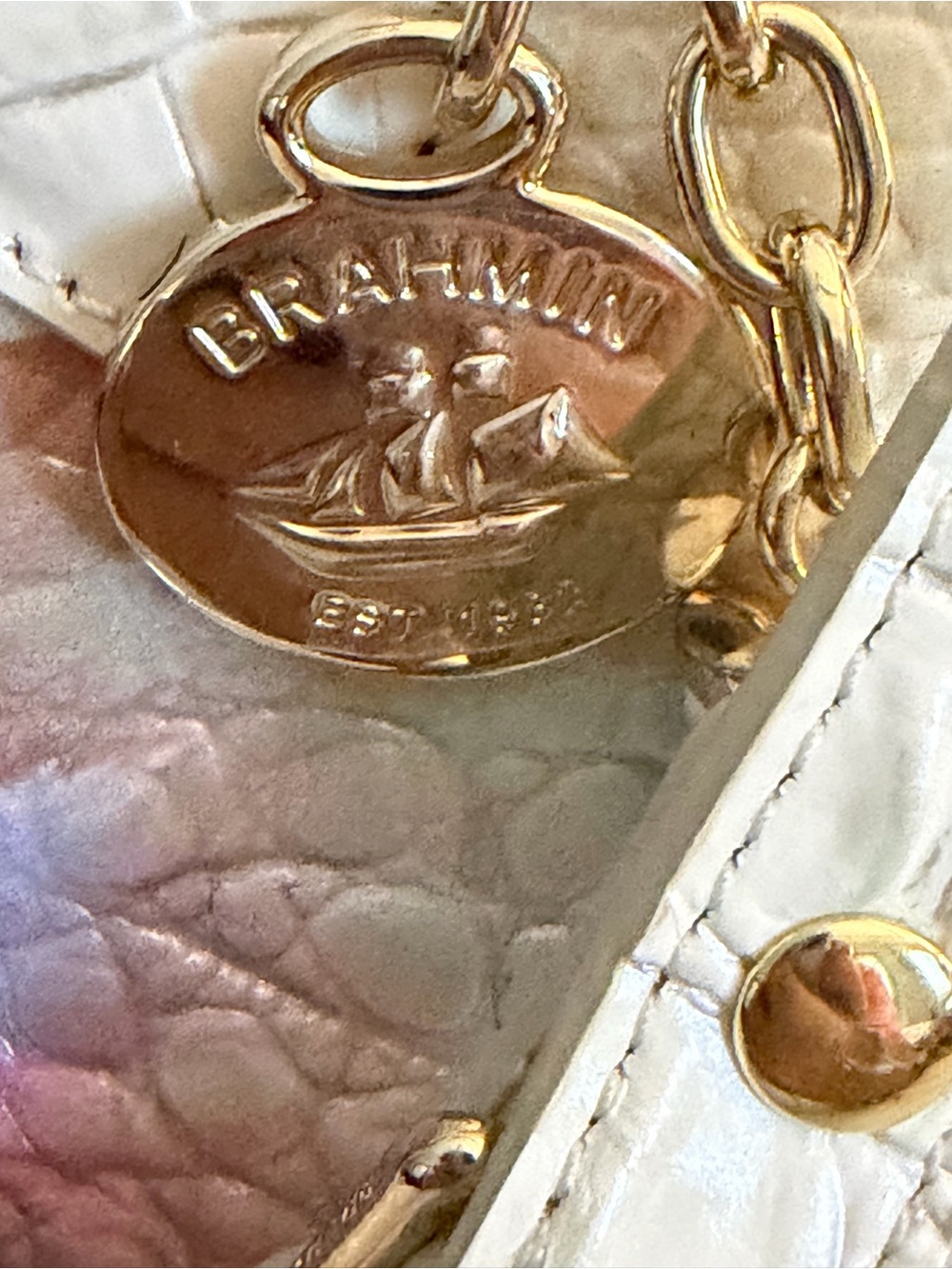 Brahmin White Croc-Embossed Tote with Multicolor Prism Ombre Melbourne Design - Picture 3 of 6